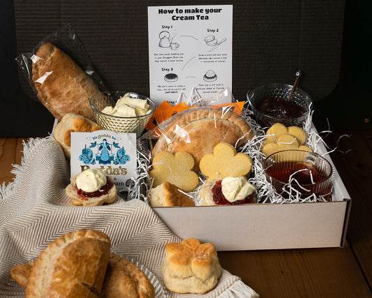 mother's day hamper with scones cream jame and cornish pasties